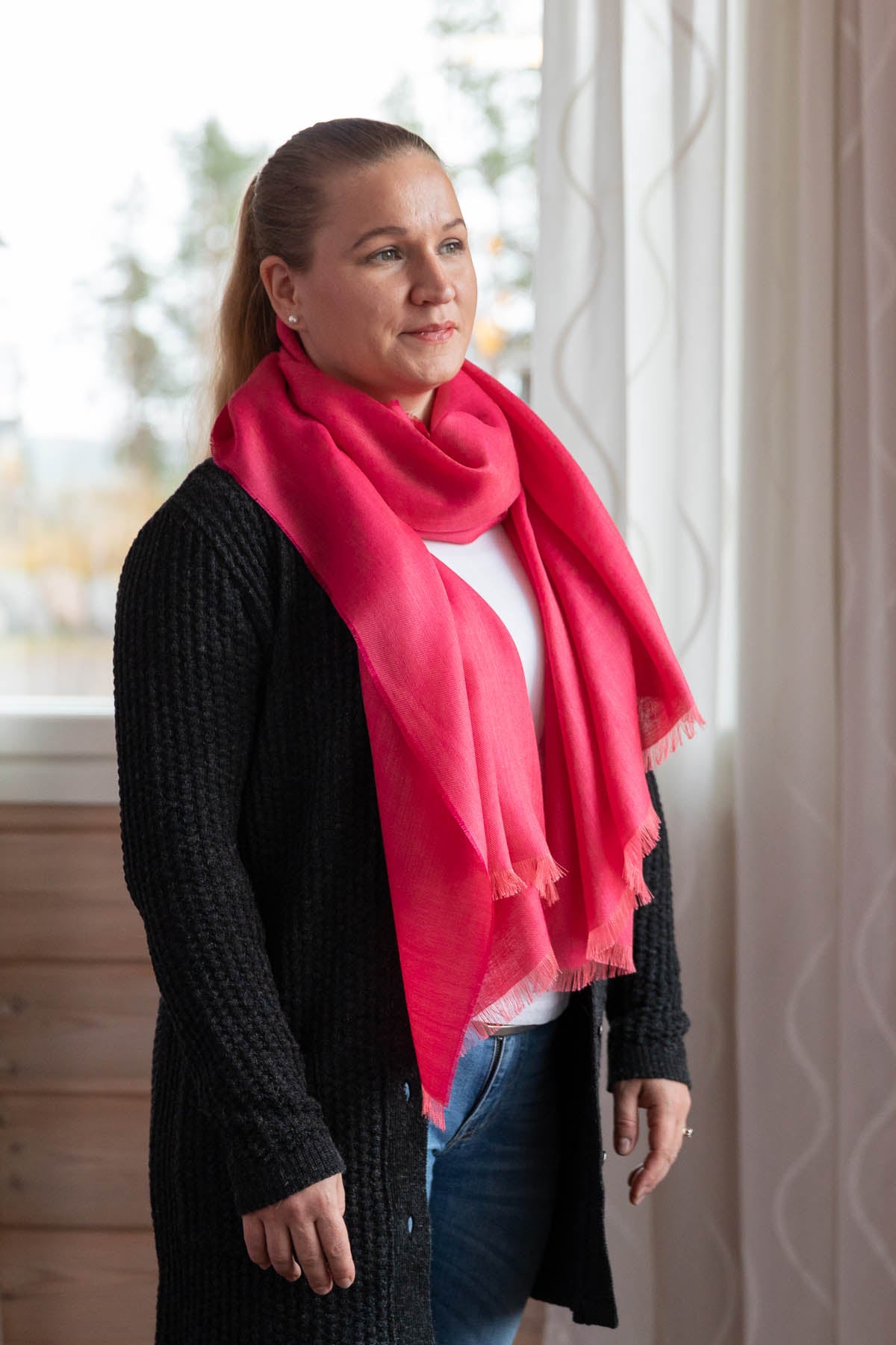 Alpakka-silkki huivi punainen vaalea vadelma Umayo